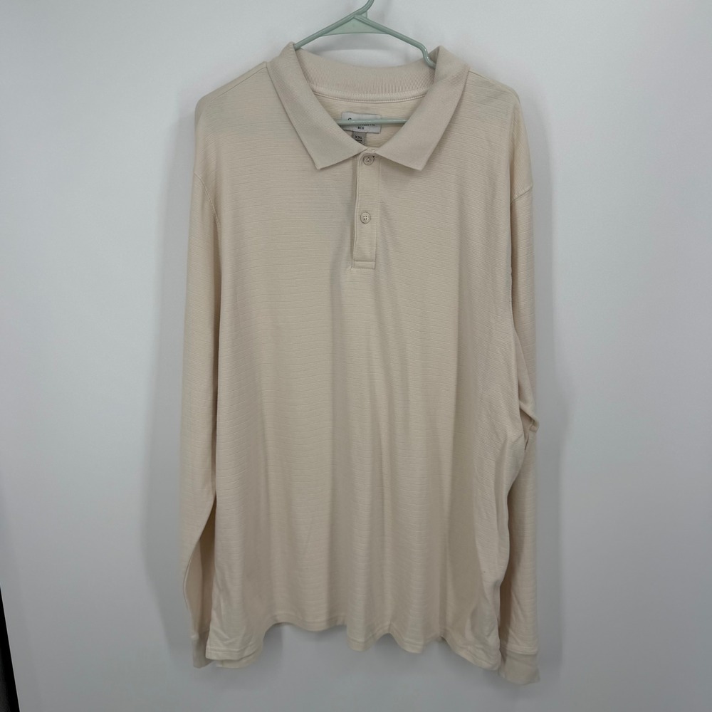 Goodfellow &‎ Co Long Sleeve Polo Mens XXL Ivory Textured Cotton Ribbed